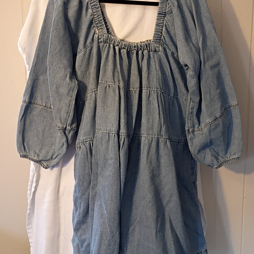 Blue Denim Square Neck Dress